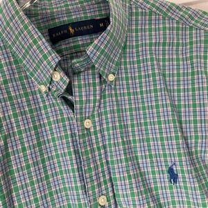 Polo Ralph Lauren Mens M Green Blue Pink Plaid Cotton Button Down